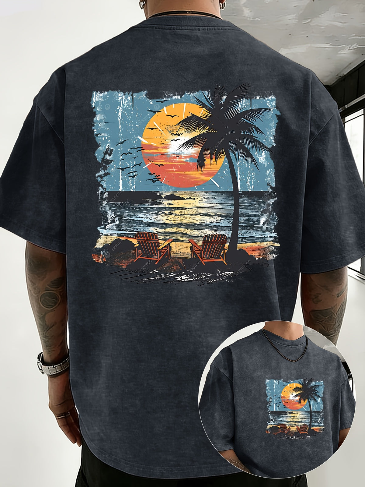 Summer New Unisex Pure T-Shirt, Skin-Friendly Comfortable Breathable Non-Sweaty, Creative Double-Sided Placement Print, Outdoor Travel Fitness Sports Versatile Short Sleeve Top - Navy Color