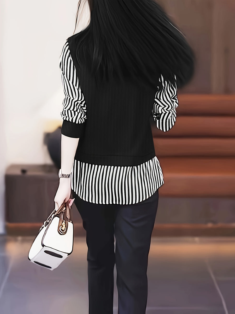 Spring And Autumn Fashion Patchwork Shirt for Women - Black
