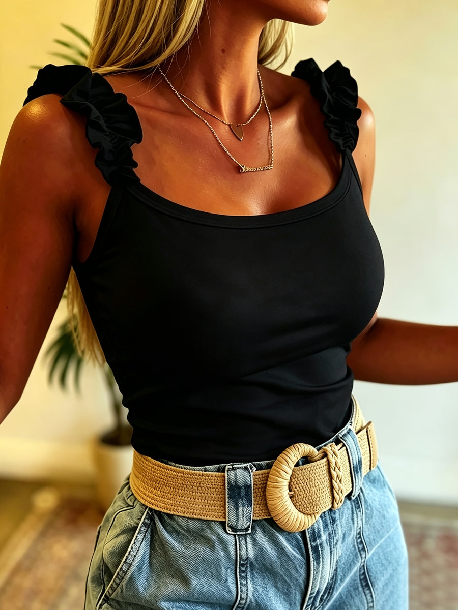 Women'S Fashion Vest, Multi-Functional Lace Camisole, Comfortable Stretch Fabric, Trendy Casual Shopping, Machine Washable - Black