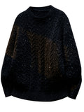 Men'S American Retro Heavyweight Cable Knit Sweater, Men'S Thick Casual Round Neck Pullover, Autumn Winter Loose Oversized Inner Outerwear Top - SINBOS - Black