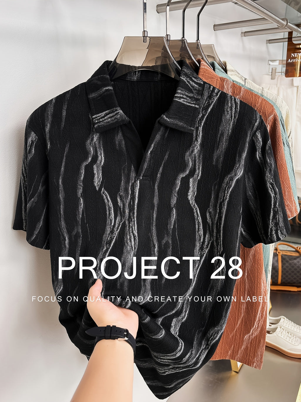 High-Quality Light Luxury Style Lazy Old Money Style Men'S Short Sleeve Seagull Collar Pullover Knit POLO Shirt Fashion Casual Suitable for Outdoor Sports Golf Base Layer Top Diamond Jacquard Textured Fabric Ink Wash Striped Craft Easy Commuter Ligh - Black
