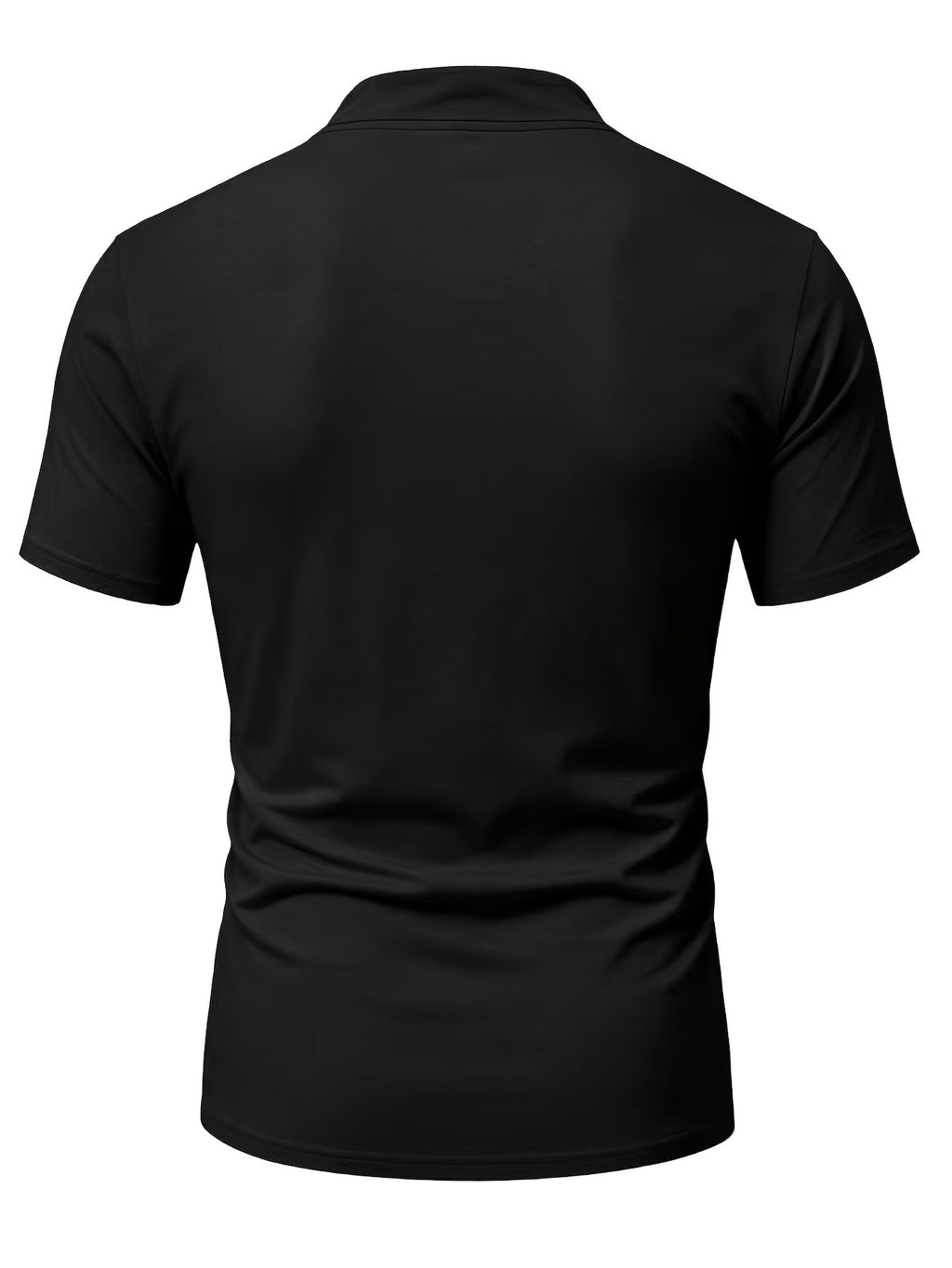 Summer Latest Men'S Individual Design Stand-Up Collar T-Shirt, Fashionable Western Style Trendy High Street Short Sleeve - Midnight Black
