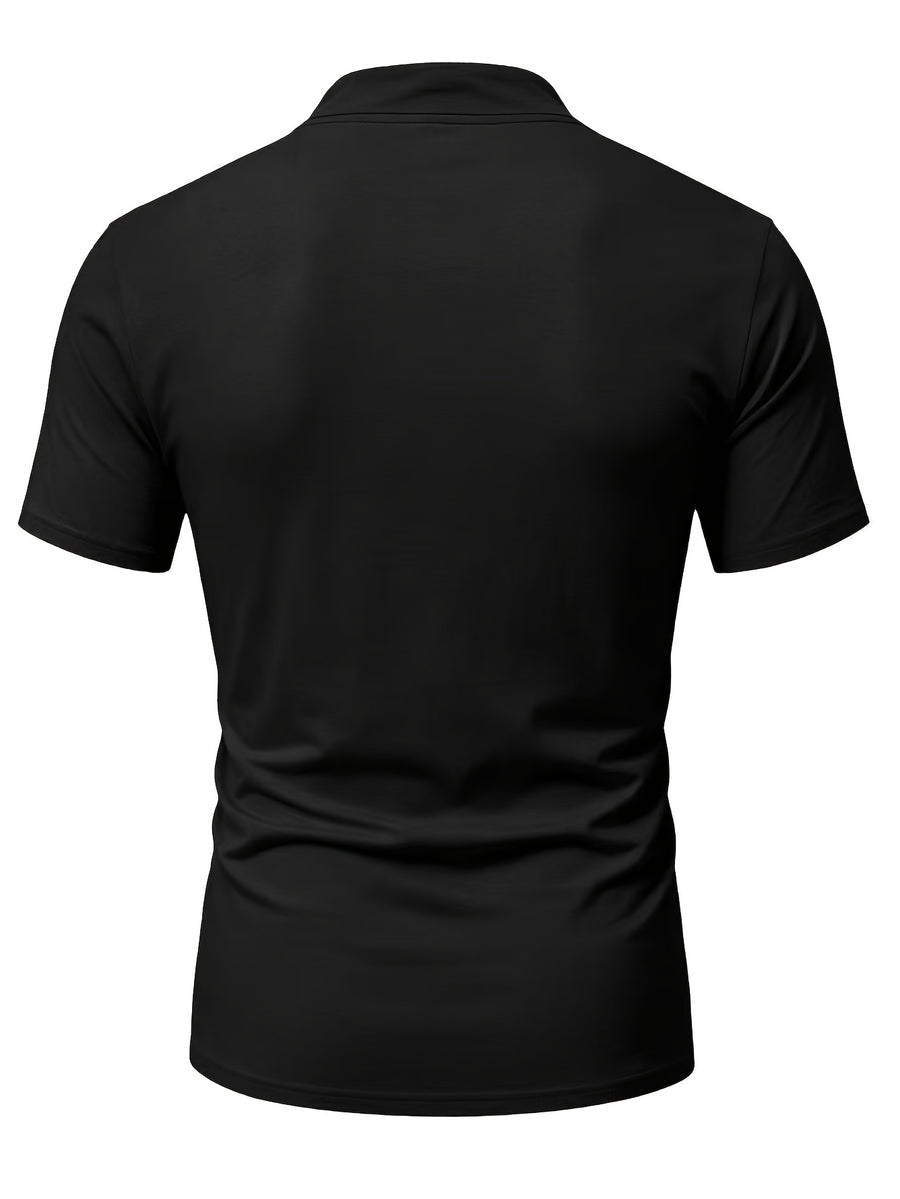 Summer Latest Men'S Individual Design Stand-Up Collar T-Shirt, Fashionable Western Style Trendy High Street Short Sleeve - Midnight Black