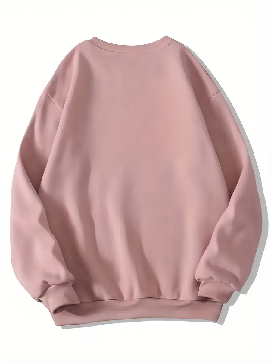 Women's Fashion Round Neck Letter Pattern Print Casual Sweatshirt - Dark Pink