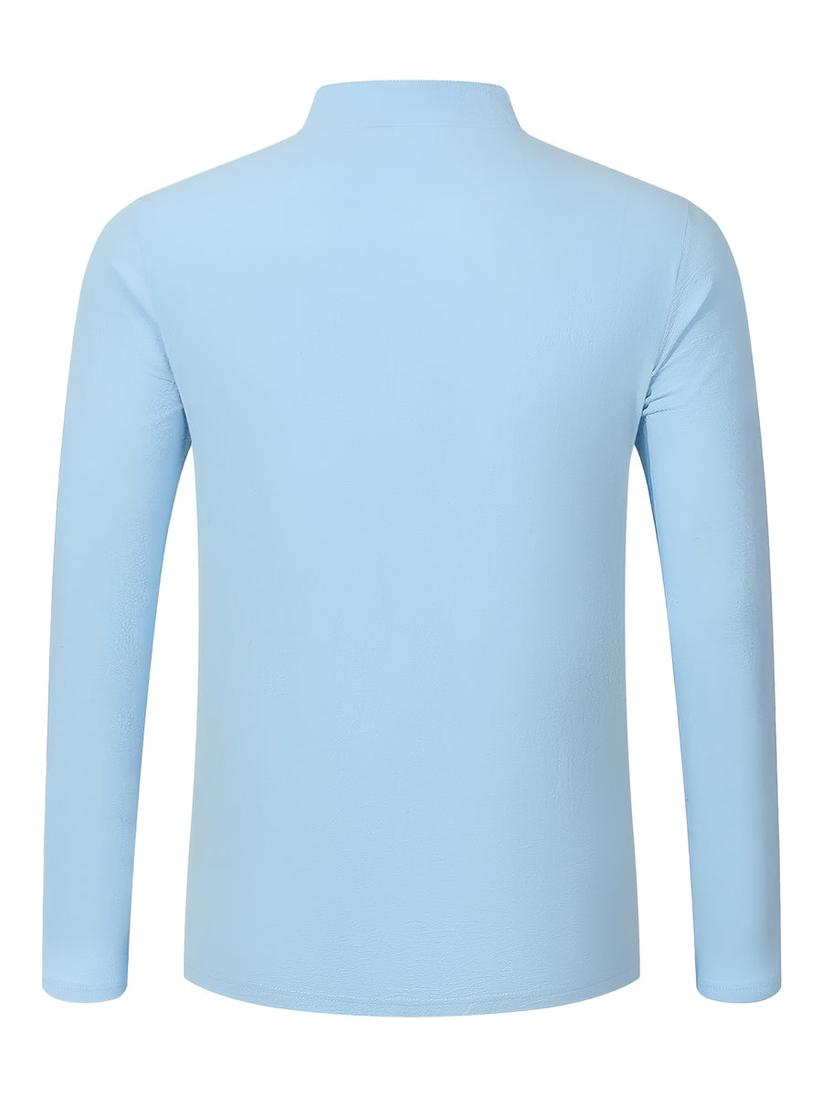 2pcs Men's Solid Color Pullover Henley Shirt, Long Sleeve, Regular Fit for Spring/Autumn, Casual Outings and Parties - Blue+Yellow
