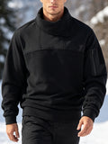 Men's Fashion Sweatshirt with Asymmetrical Collar, Fleece Top, Tactical Warm Jacket for Urban Sports, Fitness, Running, and Casual Attire - Black