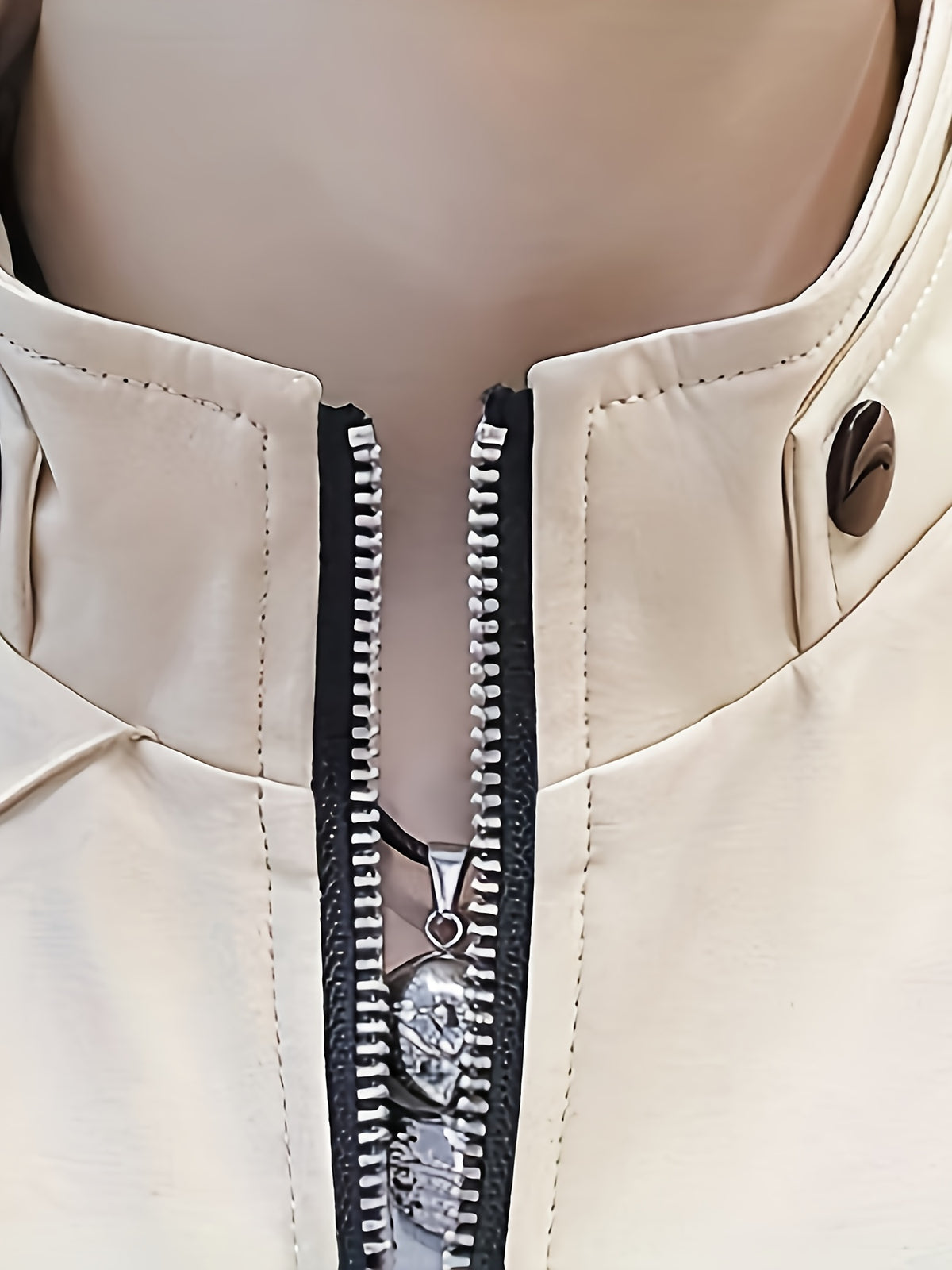 Men's Slim-Fit Stand Collar Jacket - Elegant Beige Polyester with Black Accents, Casual Business Style for Spring and Fall, Stylish Layering Piece | Zipper Closure Jacket | Tailored Fit - 10602 Badge - 888 Khaki