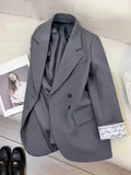 Fashion Women'S White Lace Sleeve Patchwork Blazer, Casual Chic Blazer - Grey
