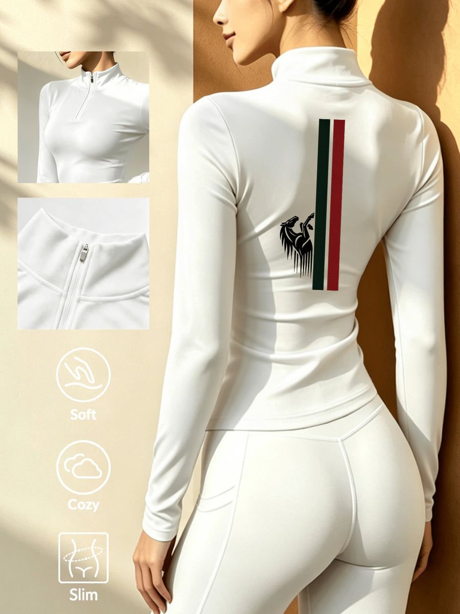 Women's Soft Zip-Up Base Layer Top, Ideal for Cycling,, and Activities During the Cold Autumn and Winter Seasons - White