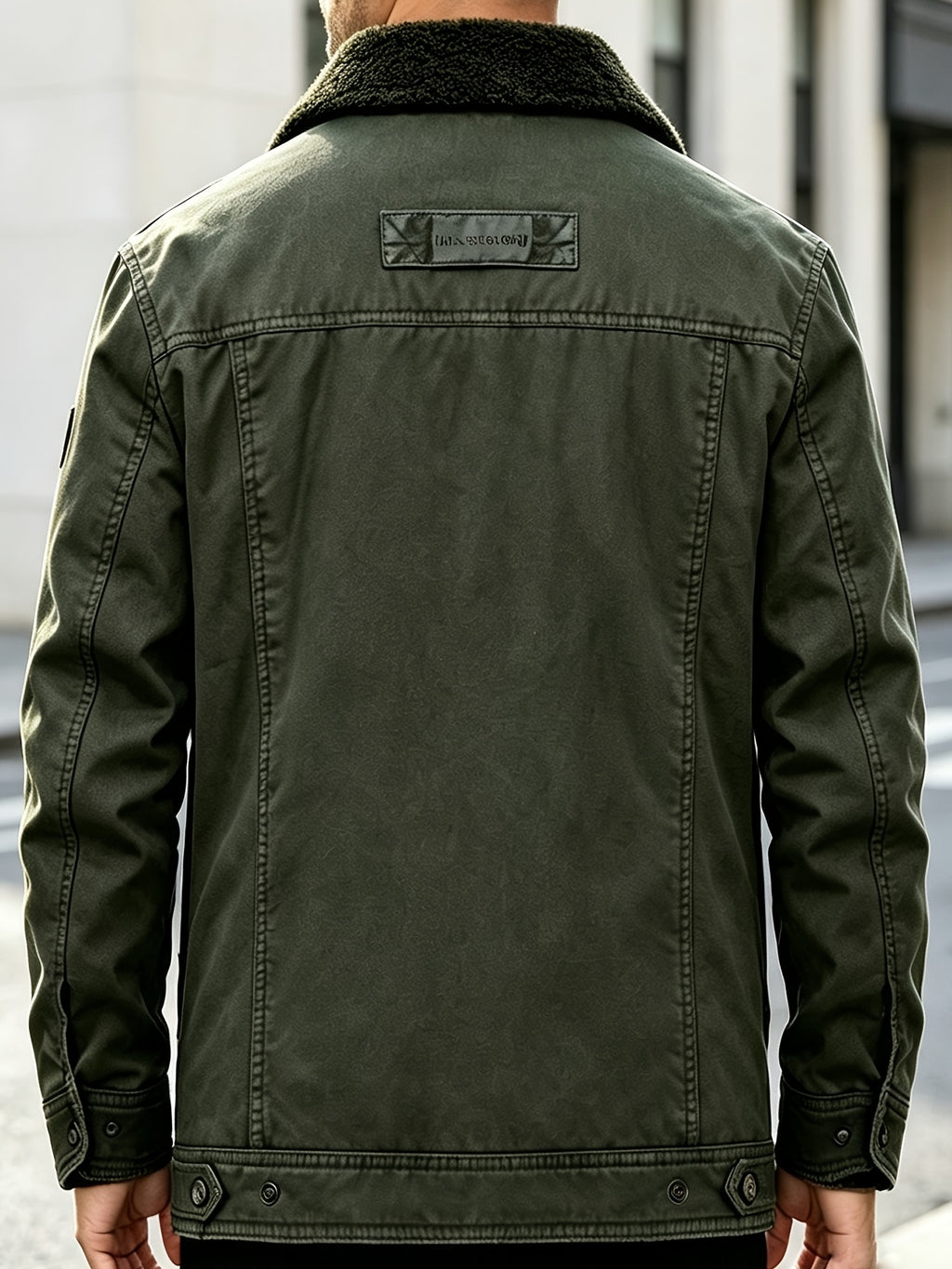DIFFELEMENT Men's Lapel Workwear Jacket with Temperature-Locking Cold-Resistant and Wear-Resistant Snap Button Placket, Multiple Pockets for Storage, Chest Embroidery Decoration, Label Detail, Neat Stitching Craftsmanship, Classic Vintage Workwear - fern green