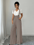 Elegant Women'S Houndstooth Camisole Straight Wide-Leg Suspender Pants, Retro Casual Overalls, All-Season Versatile for Fall And Winter - Khaki