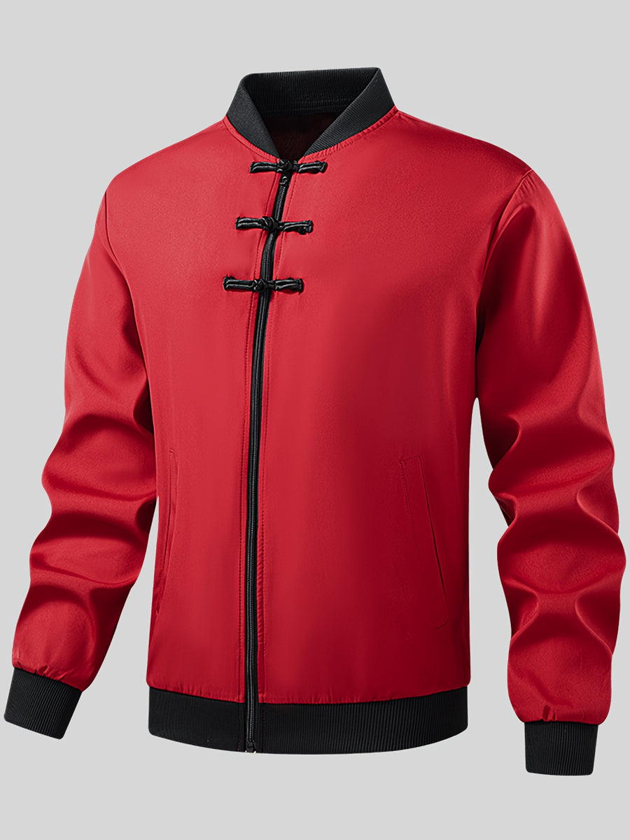 Men'S Easy Solid Color Classic Version Jacket Light And Thin Jacket, Comfortable Upper Body, New Chinese National Style Tang Suit, China-Chic, Versatile Casual Wear, Matching Coat - Red