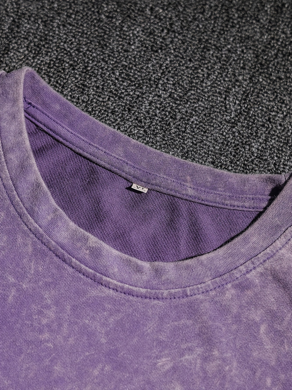 Summer Autumn Fashion Distressed Washed Short Sleeve Shorts with Drawstring Casual Women'S Set, Comfortable for Hot Weather, Classic Silhouette, Relaxed Fit, Casual Home And Outing Two-Piece Set - Dark Violet