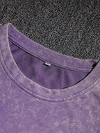 Summer Autumn Fashion Distressed Washed Short Sleeve Shorts with Drawstring Casual Women'S Set, Comfortable for Hot Weather, Classic Silhouette, Relaxed Fit, Casual Home And Outing Two-Piece Set - Dark Violet