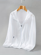 Summer Lightweight Cool Beach Ultra-Thin Fabric Breathable Quick-Dry Hooded Fishing Shirt Men Women Summer Solid Color Skin-Friendly Thin Breathable Couple Hiking Riding Mountain Beach Fishing Suit Cooling Shirt - White