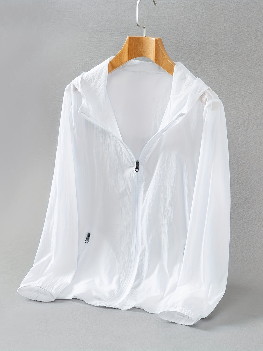 Summer Lightweight Cool Beach Ultra-Thin Fabric Breathable Quick-Dry Hooded Fishing Shirt Men Women Summer Solid Color Skin-Friendly Thin Breathable Couple Hiking Riding Mountain Beach Fishing Suit Cooling Shirt - White
