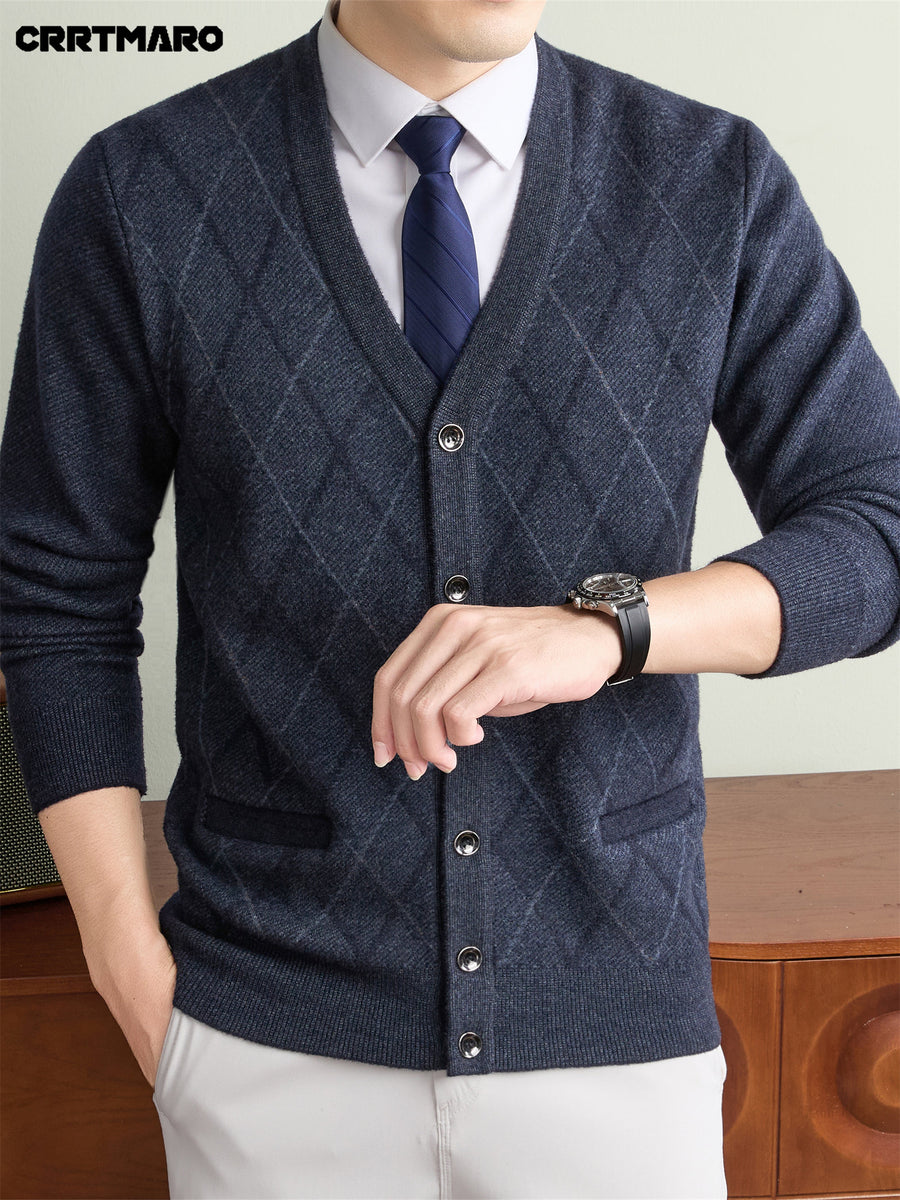 Men's Thick, V Neck Knit Cardigan, Warm Casual Layering Top for Fall and Winter - Medium Gray
