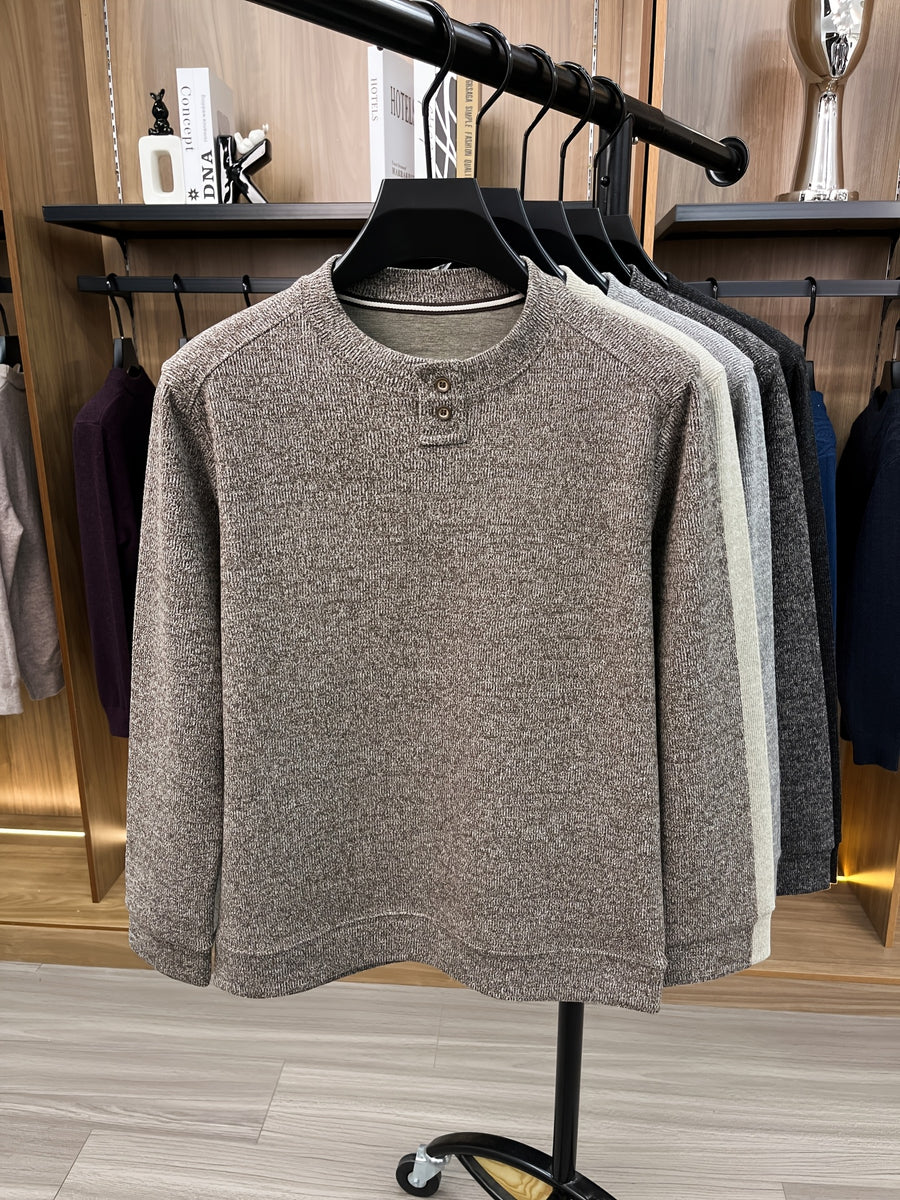 Du Jing Lan OBM 1pc Autumn/Winter New Arrival Men's Knitted Pullover, Old Money Style Solid Color Striped Crew Neck Long Sleeve Knit Pullover, Men's Business Casual Fashion Striped Sweater, Suitable for Layering or Wearing as an Inner Layer - Light Coffee