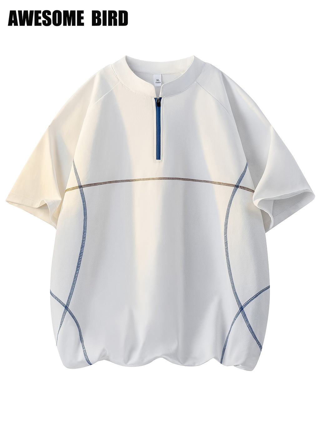 American Summer Couple Lightweight Quick-Drying Color-Blocking Half-Zip Raglan Sleeve Sports Short-Sleeved T-Shirt Men'S Training - White