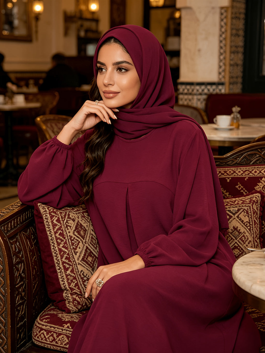 1pc (Headscarf Not Included) Elegant Holiday Style Loose Wrinkled Versatile Solid Color Suitable for Daily Wear Comfortable Casual Loose Comfortable Women'S Abaya Dress. Abayas for Women Muslim Long Dresses for Women Abaya Damen Ladies Abaya Robe Ma - Deep Red