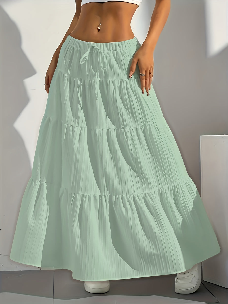 Elegant Style 2025 Western Cross-Border Women'S New Solid Color Half Skirt with Tie-Back Flared Skirt Loose Half Skirt Women - Light Green