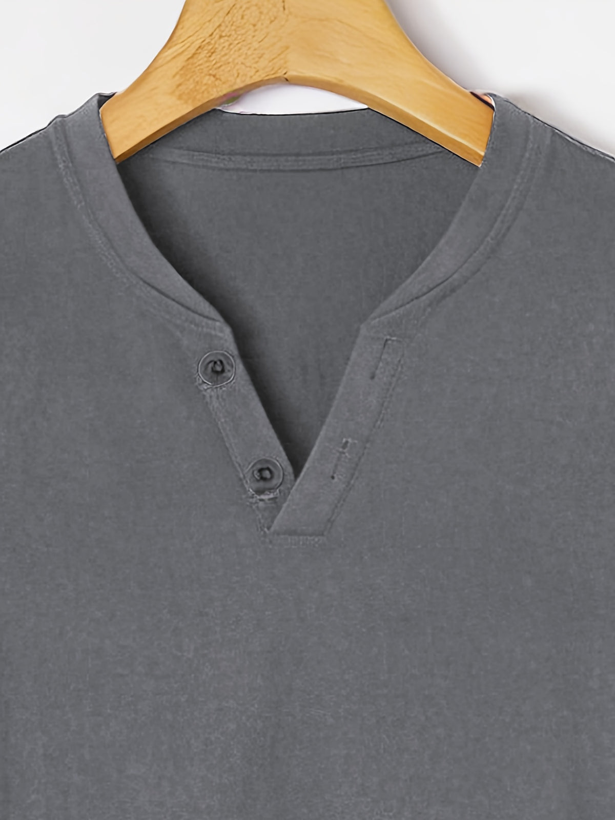 Men'S Summer Solid Short Sleeve T-Shirt, Button-Up V-Neck Casual Top, Soft And Comfortable Linen Fabric, Suitable for Daily Home And Outdoor Wear - Dark Gray