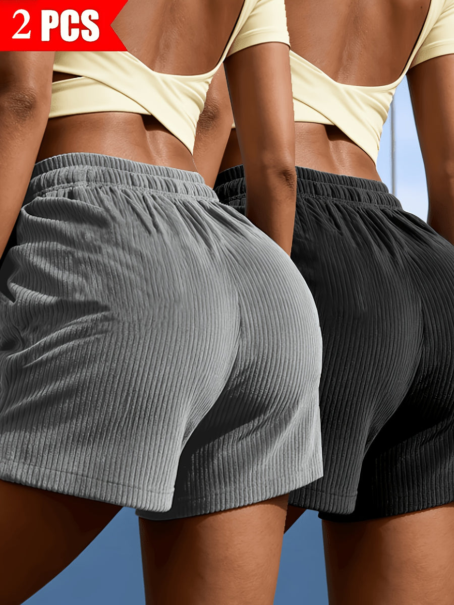 Women'S Shorts 2pcs Set, New Style Shorts with Utility Pockets, Soft Fabric And Elastic Waistband, Essential for Home, Travel, And - Grey Black