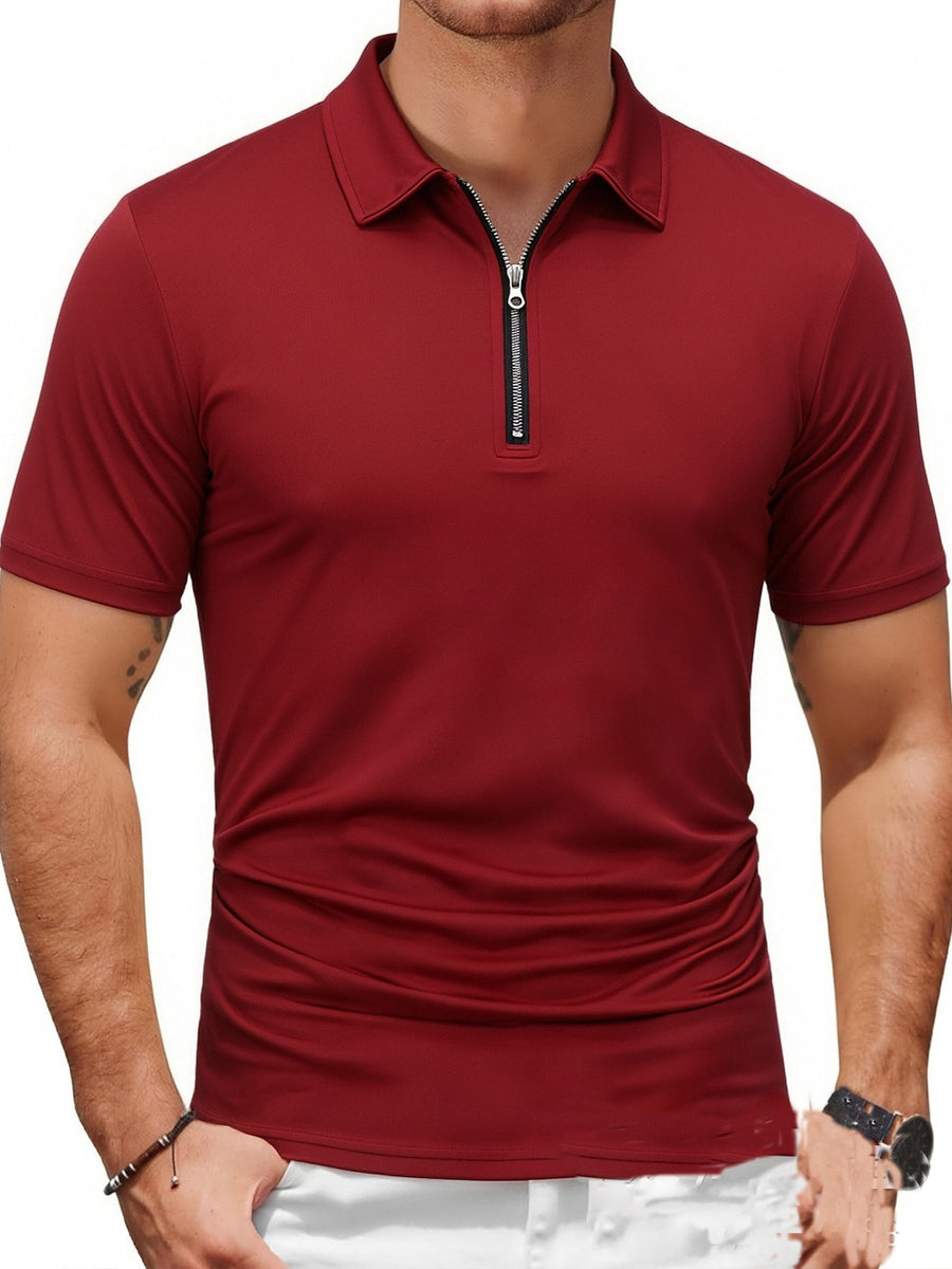 Three-pc Men's Sporty Outdoor Casual Lapel Solid Color Breathable Polo Shirts for High-End Occasions - Red Three Pieces