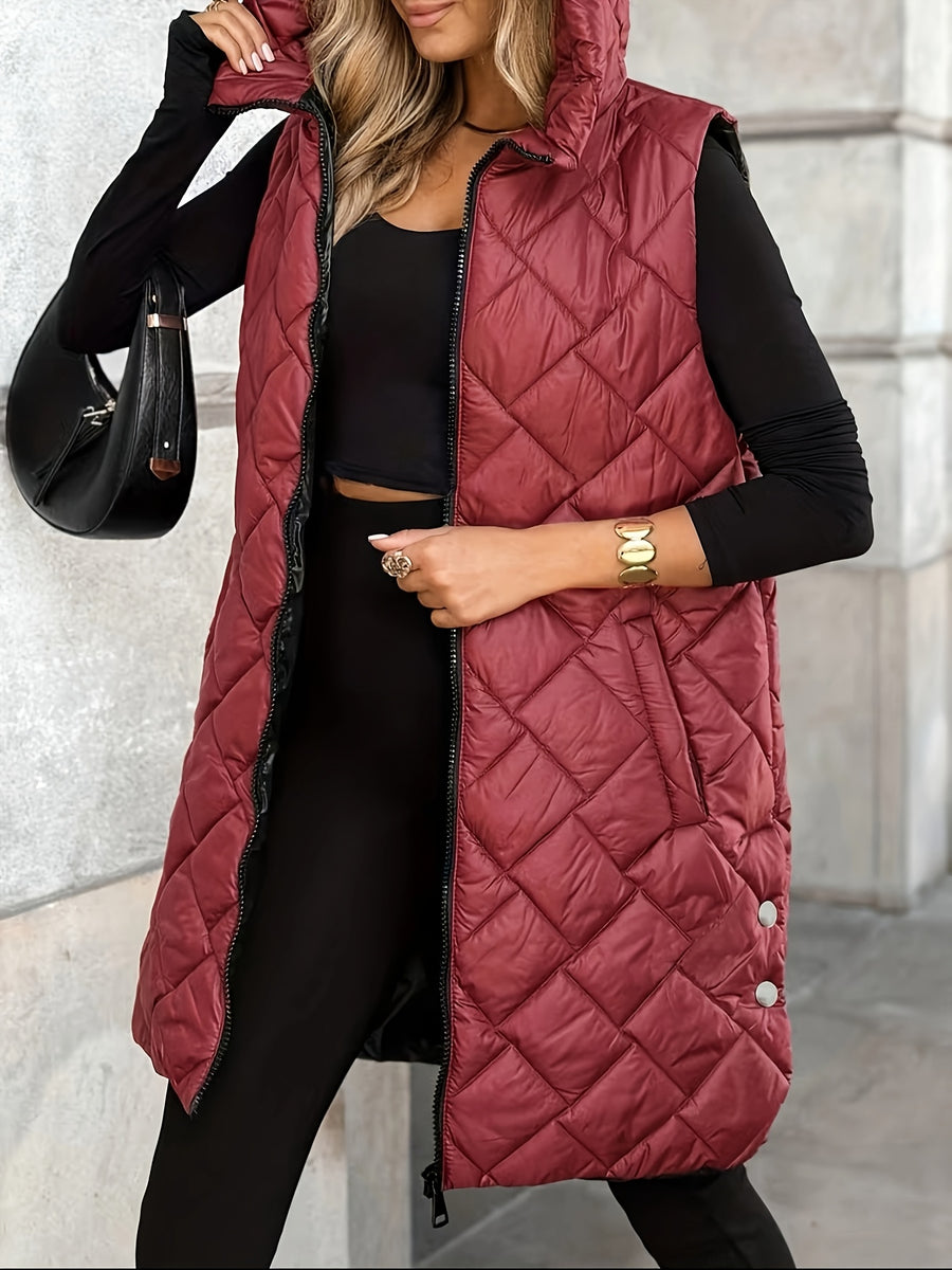 Women's Casual Vest Jacket - Burgundy