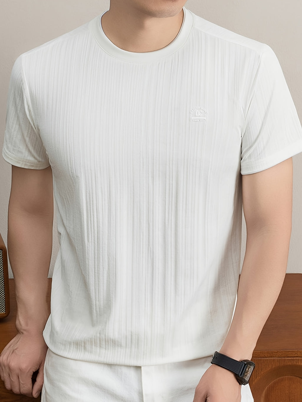 Summer New Men'S T-Shirt, Fashionable Trendy Faux Two-Piece Round Neck Short Sleeve T-Shirt for Men, Business Casual Mid-Age Men'S Solid Color Top, Suitable for Daily Work Scenarios, Men'S Gift - White