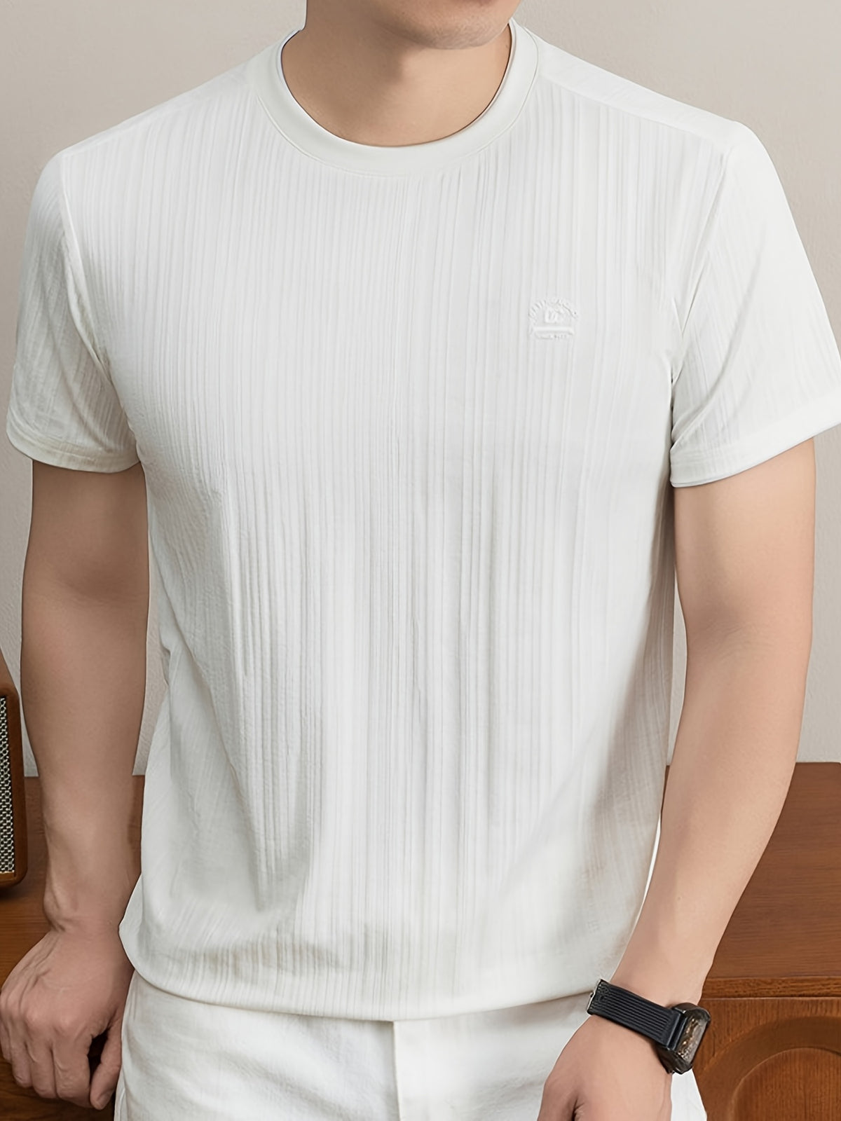 Summer New Men'S T-Shirt, Fashionable Trendy Faux Two-Piece Round Neck Short Sleeve T-Shirt for Men, Business Casual Mid-Age Men'S Solid Color Top, Suitable for Daily Work Scenarios, Men'S Gift - White