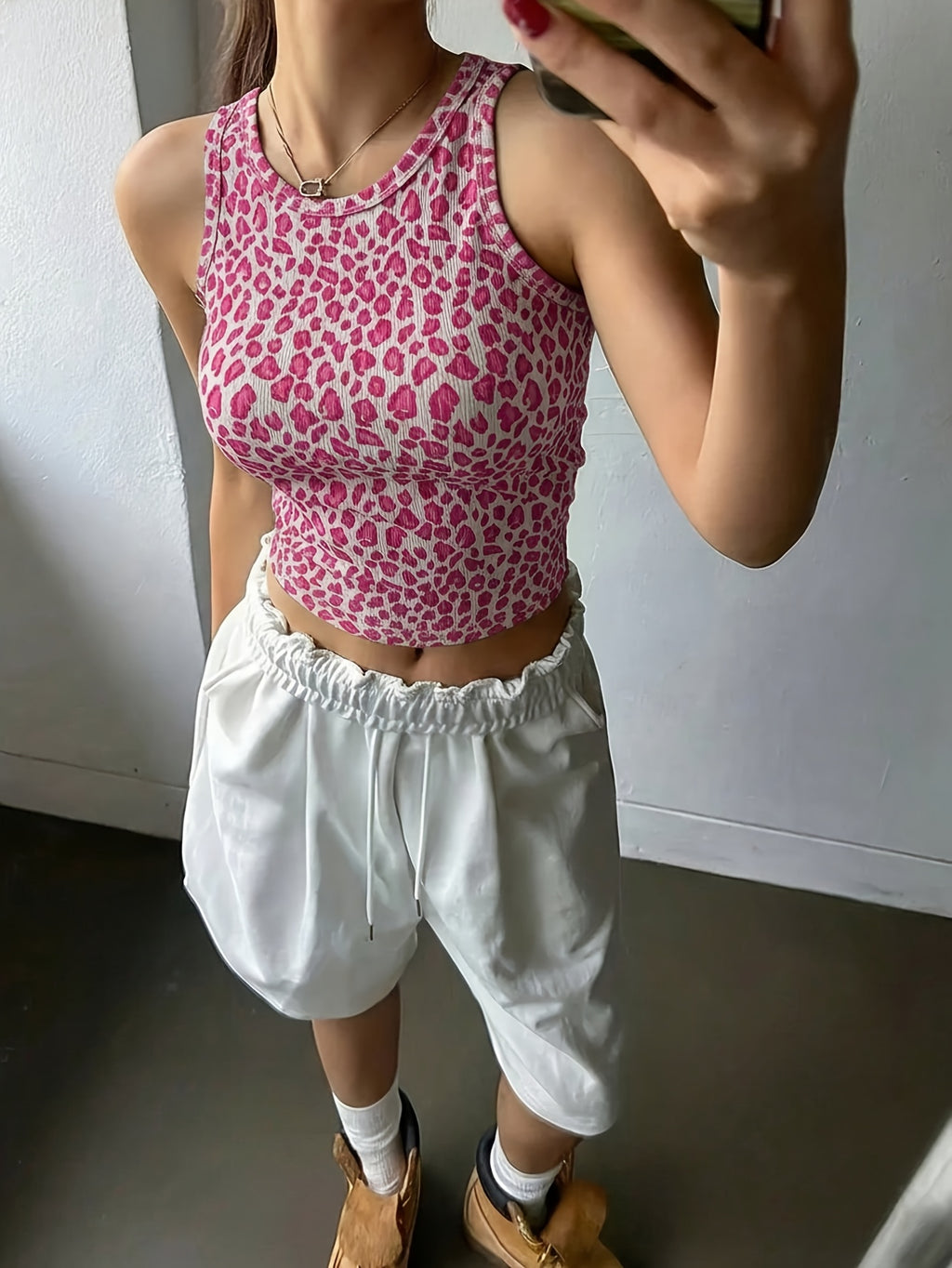 European And American Summer New Women'S Sleeveless Casual Leopard Print Slim Short Top Sexy Printed Vest - Pink