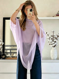 Women'S Asymmetrical Hem Chiffon Top, Casual Commute Blouse, Inner Layer Not Included - Light Purple