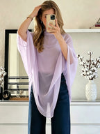 Women'S Asymmetrical Hem Chiffon Top, Casual Commute Blouse, Inner Layer Not Included - Light Purple