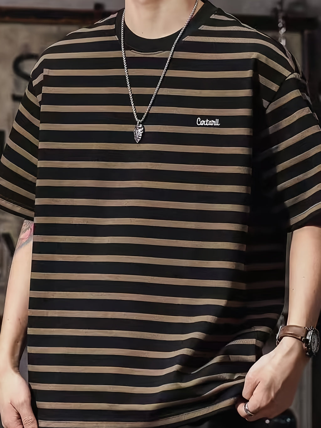 Printed Design - Not Textured Men's Trendy Fashion T-Shirt - A Must-Have for Young People, Suitable for Daily Casual Wear, Street Style, Crew Neck T-Shirt, Loose Fit - (Brown)