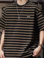 Printed Design - Not Textured Men's Trendy Fashion T-Shirt - A Must-Have for Young People, Suitable for Daily Casual Wear, Street Style, Crew Neck T-Shirt, Loose Fit - (Brown)