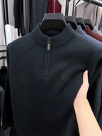 Autumn Winter Knit 3D Solid Color High Neck Half-Zip Sweater, Basic Knit Pullover Top for Men, Fashionable Long Sleeve HJ - Deep Gray