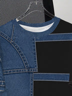 Print Design - Not Textured New Imitation Faux Denim Print Short Sleeve T-Shirt, Summer Round Neck Loose Casual Short Sleeve Top - Mixed colors
