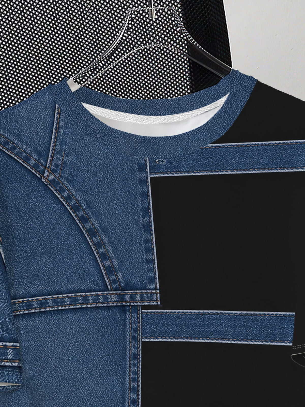 Print Design - Not Textured New Imitation Faux Denim Print Short Sleeve T-Shirt, Summer Round Neck Loose Casual Short Sleeve Top - Mixed colors