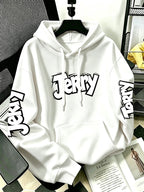 By Warner Bros., 2026 New Fun Cartoon Print, Men's Hoodie, Hooded Sweatshirt, Kangaroo Pocket and Drawstring Hat, Suitable for Daily and Outdoor Sports Wear, Autumn and Winter Warm Jacket, Fashionable Jacket - White