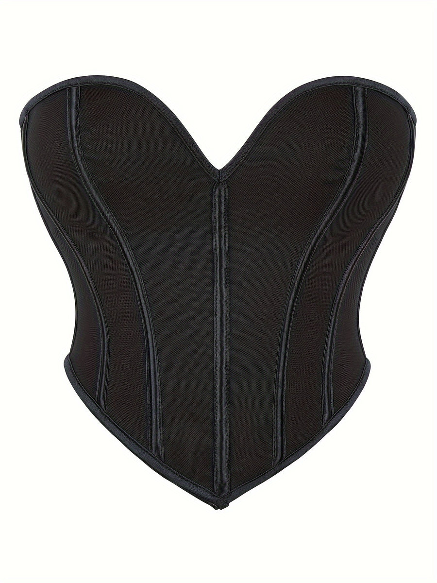 Sexy Women's Strapless Mesh Top, Breathable Double-Layer Frosted Texture, Women's Sexy Court-Style Corset Top - Black