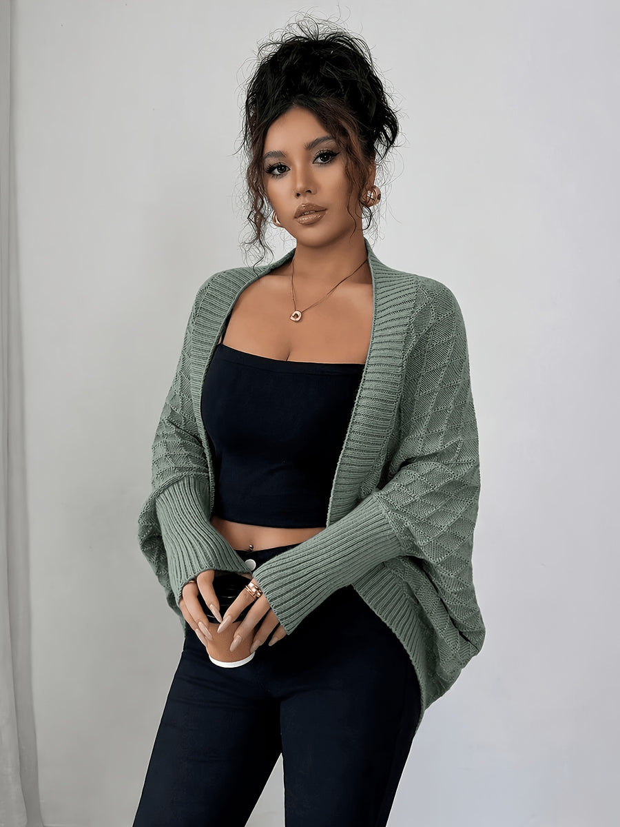 Women'S Cardigan: Casual Elegance with Batwing Sleeves Mid-Length Jumper, Versatile And Sophisticated Knitwear - Green