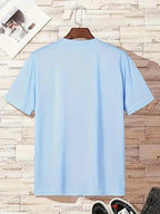 Men's Popeye the Sailorman Retro Graphic Short Sleeve T-Shirt - Vintage Cartoon Print, Breathable Knit Fabric, Regular Fit Round Neck Casual Summer Tee for Casual Attire, Machine Washable Top, Soft Texture Shirt - Sky Blue