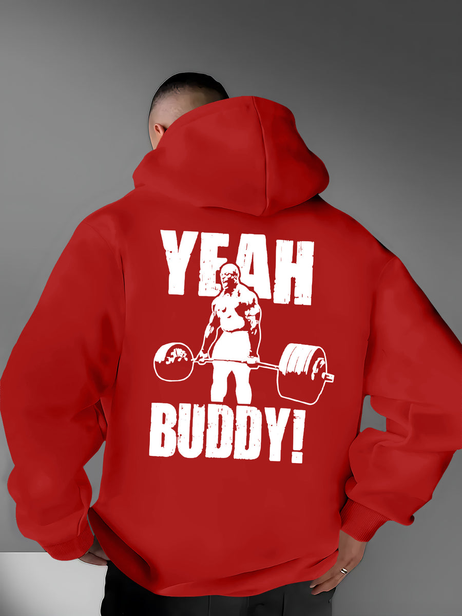 Men's Casual Versatile Hooded Sweatshirt, Fashionable and Trendy Fitness Graphic Print, Outerwear for Outdoor and Home Wear, Men's Casual Pullover Hooded Sweatshirt - Red