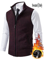 Men'S Knitted Zipper Cardigan Vest Sweater with Pockets - Deep Red