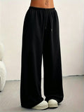 Drawstring Elastic Waist Wide Leg Sweatpants Women'S Loose Lazy Style Casual Versatile Long Pants - Black
