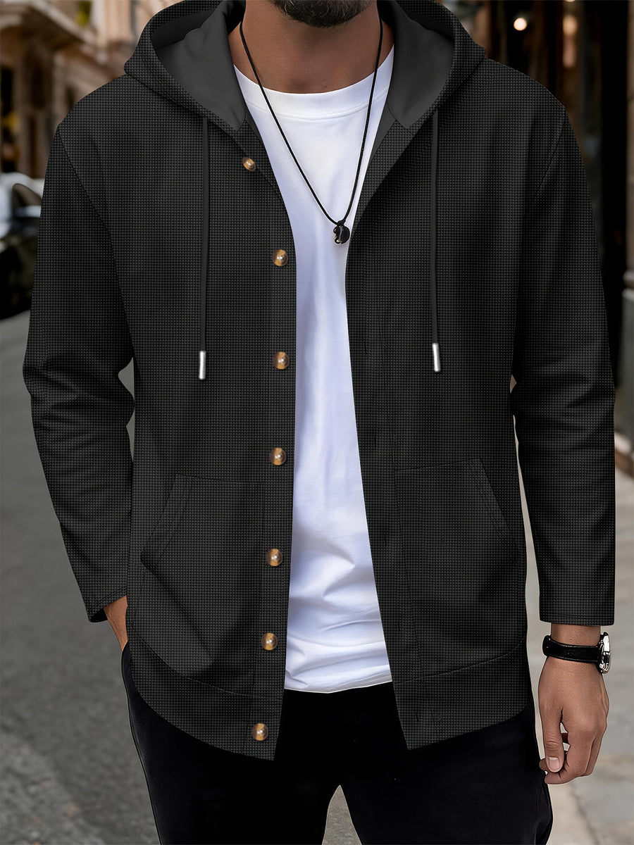 New Fall Winter Men'S Cardigan Hoodie - Button-Front Sporty Casual Sweatshirt, Soft And Comfortable, Versatile Streetwear Gentleman Top Winter Clothes for Men - Black