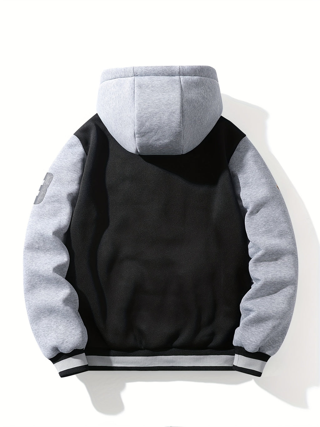 Men's Autumn and Winter New Letter Embroidery Color Block Design Outdoor Home Hooded Jacket - Black