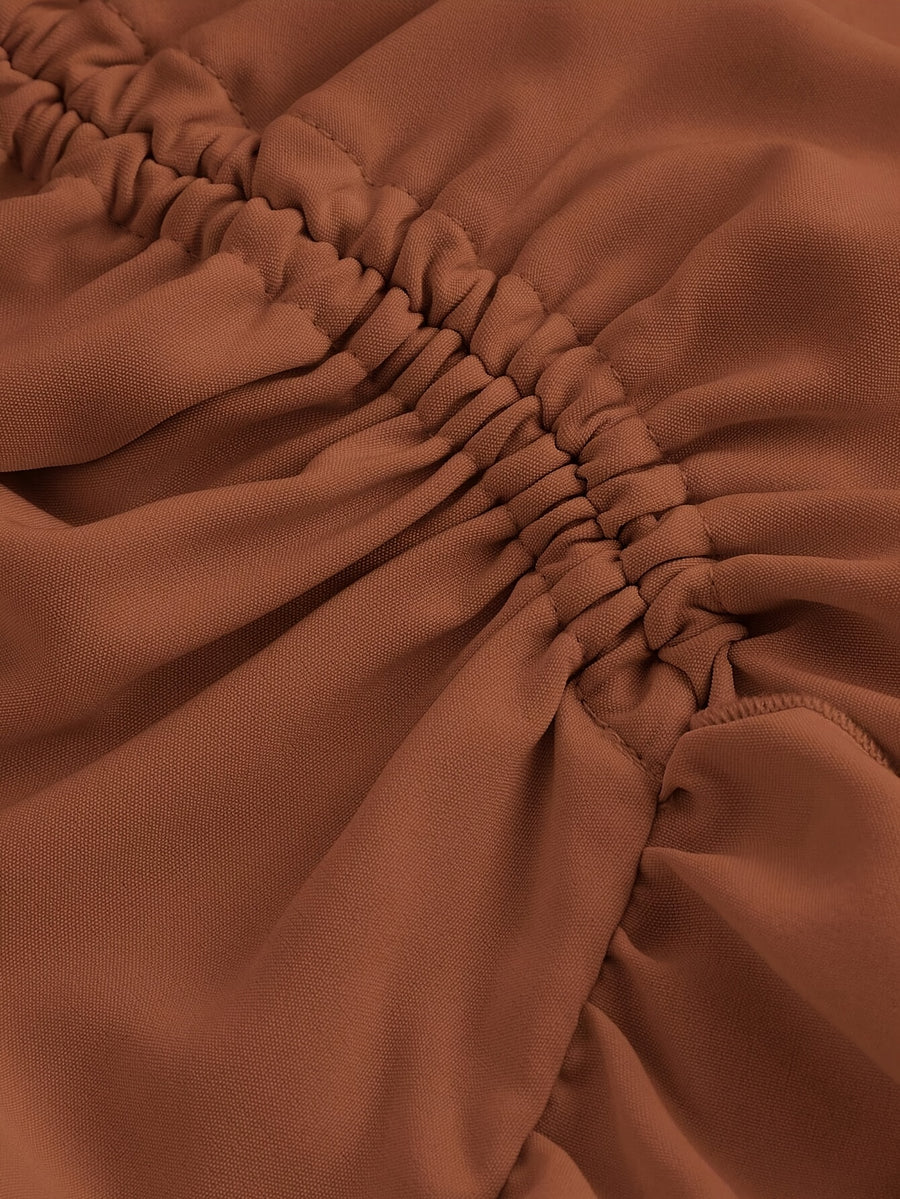 New Fashion Asymmetrical Pleated Hem Design Multi-layered Women's Skirt - Loess Ochre