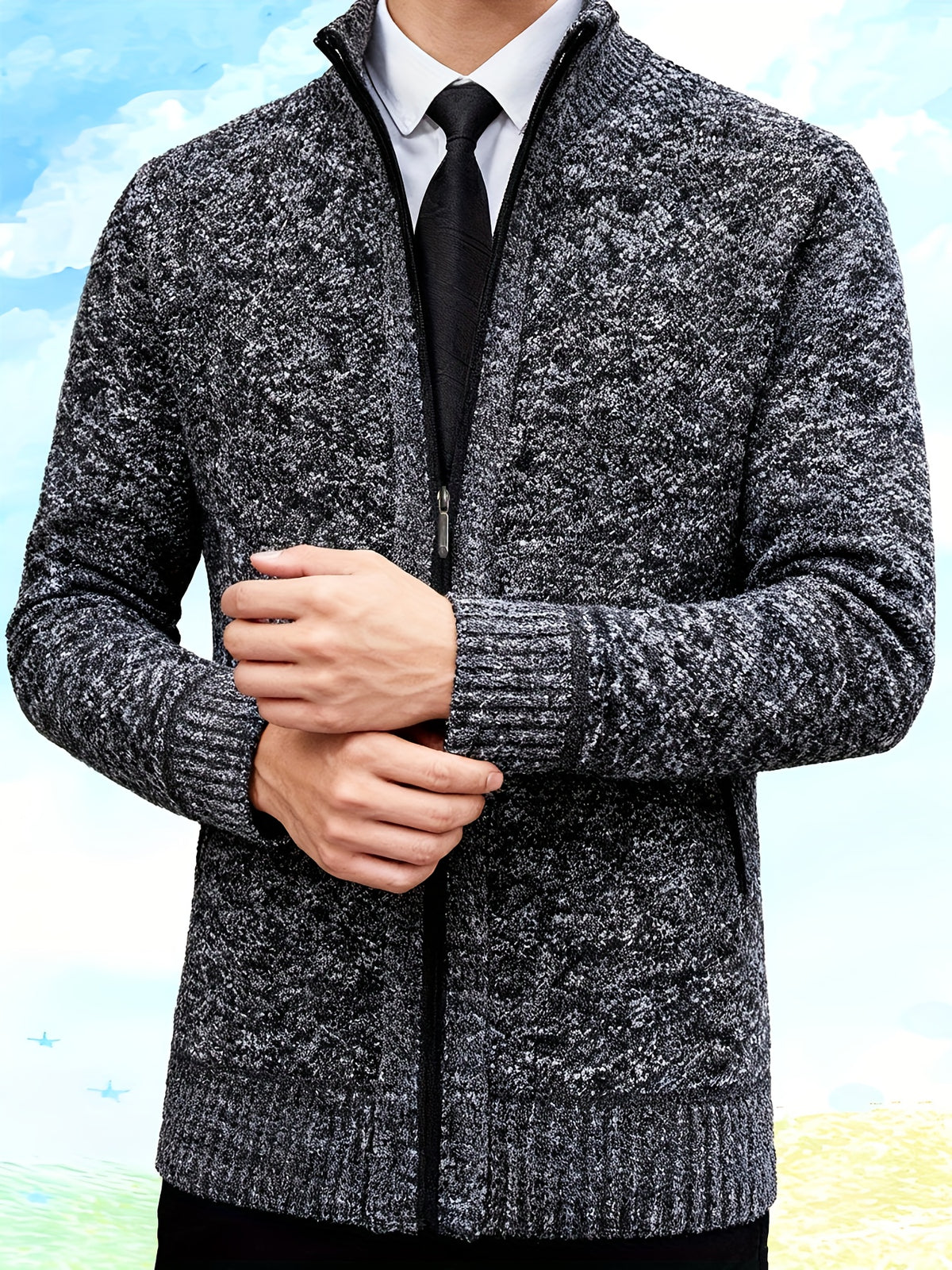 Autumn and Winter Casual Sweater Cardigan Jacket for Men, Thick Zipper Jacket with a Slightly Loose Three-dimensional Cut, Hiding Flesh and Slimming Without Dragging, Easily Creating a Fashionable Business Image (only Includes 1 Jacket) - Dark Gray
